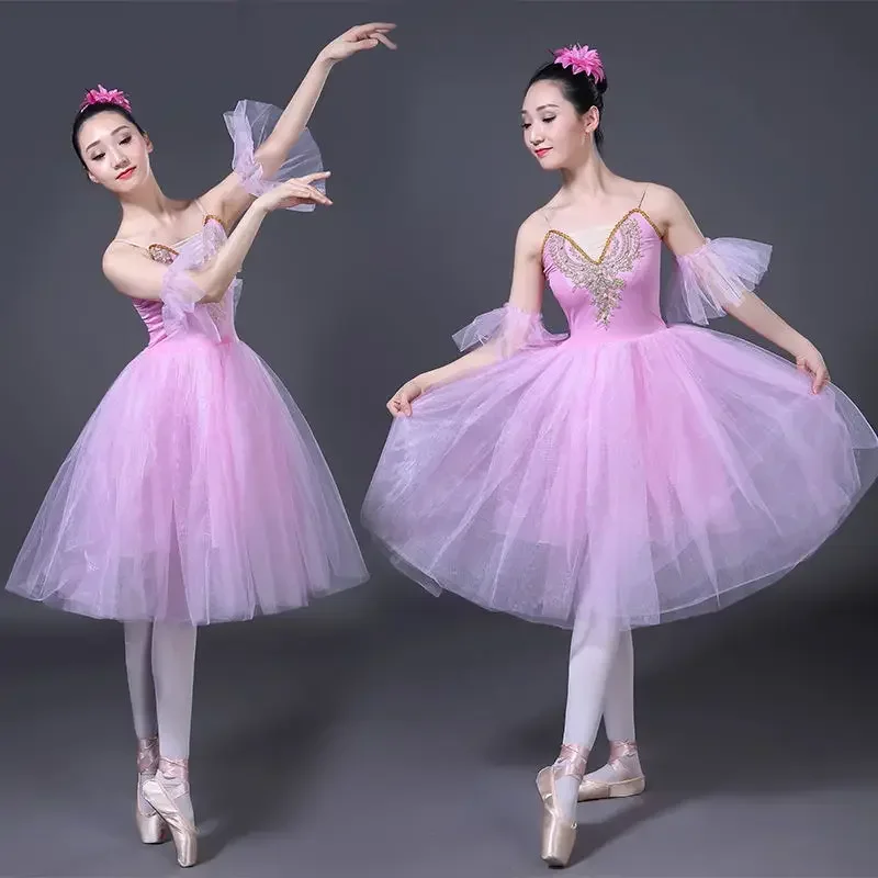 

Танцевальное платье для взрослых с изображением белого лебедя и озера, женское романтическое балетное платье-пачка для бальных танцев, сценическая одежда, танцевальное платье