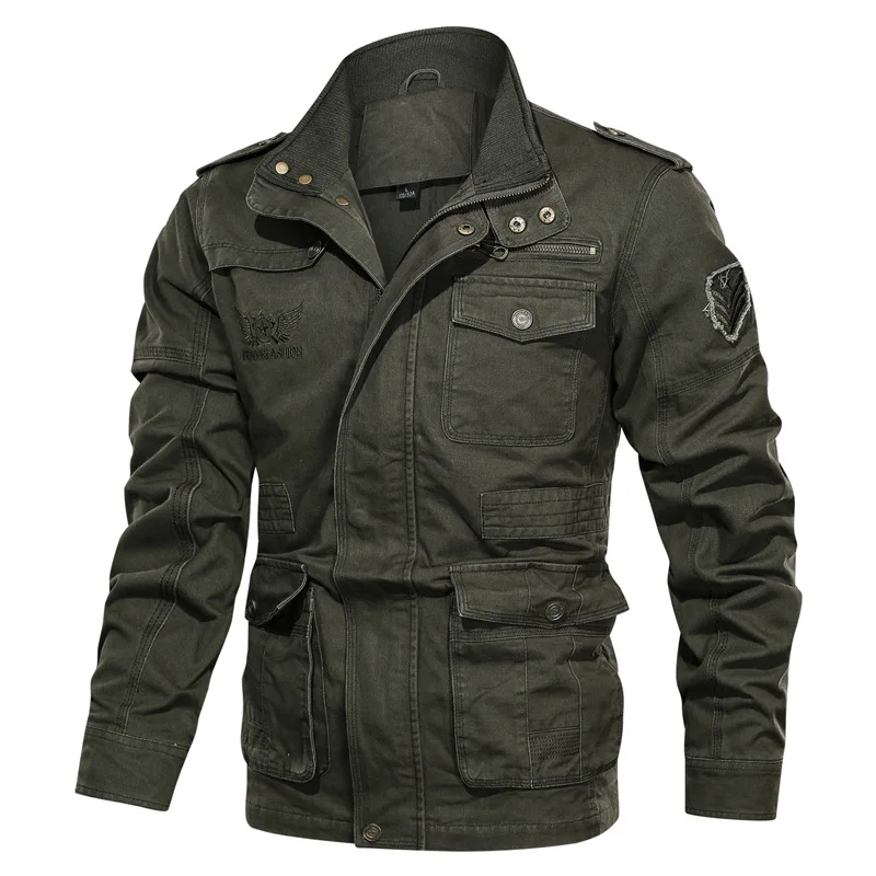 

Spring Autumn Men Cargo Jacket Multi-Pocket Outdoor Military Style Loose Outerwear Large Size Coat Male