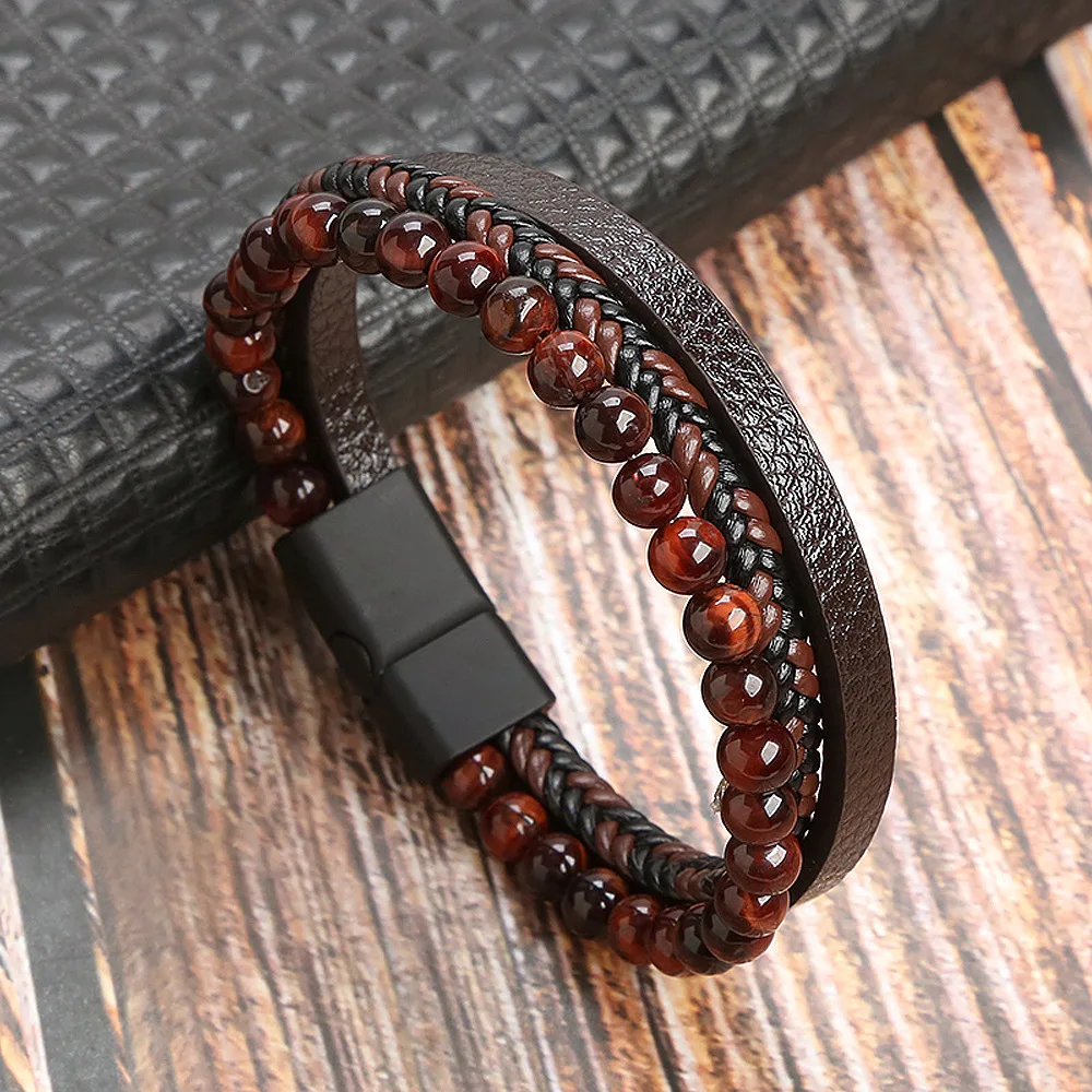 Leather Beaded Bracelet For Men