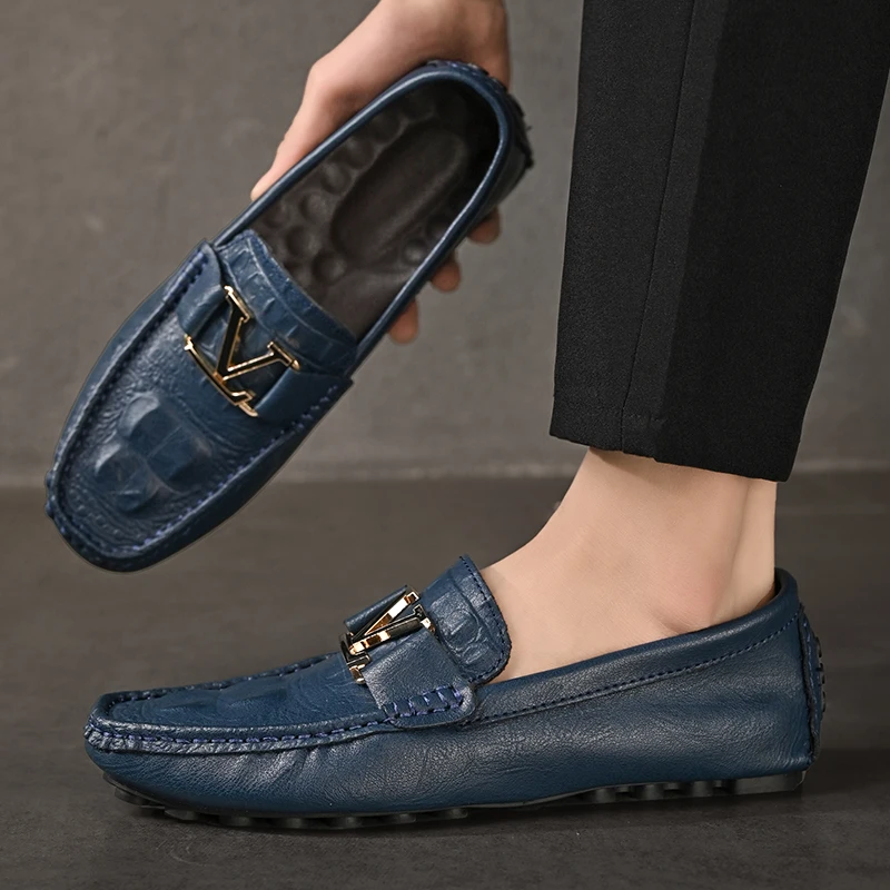 Men's leather shoes spring and summer leisure business dress shoes soft bottom breathable driving bean shoes fashion party shoes 4