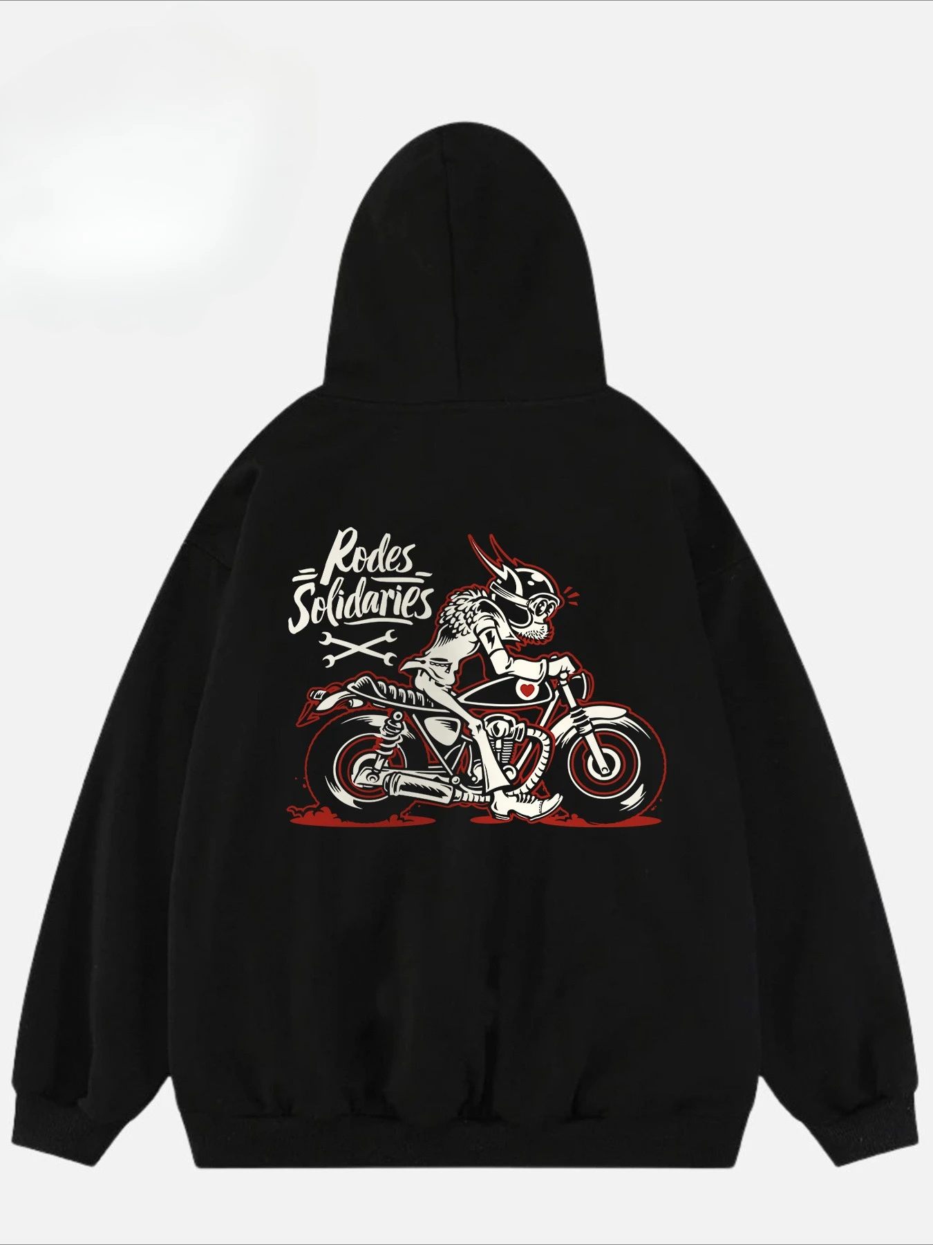 Motocycle Hoodie Men Skeleton Rider Graphic Oversized , Gothic Biker Pullover Vintage Rock ,Back Printed Patterns, Men Hoodies