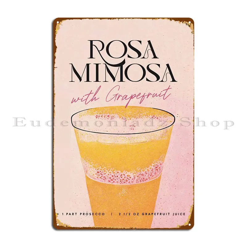 Rosa Mimosa Cocktail Art Targa In Metallo Poster Classic Wall Decor Bar Decoration Designs Tin Sign Poster
