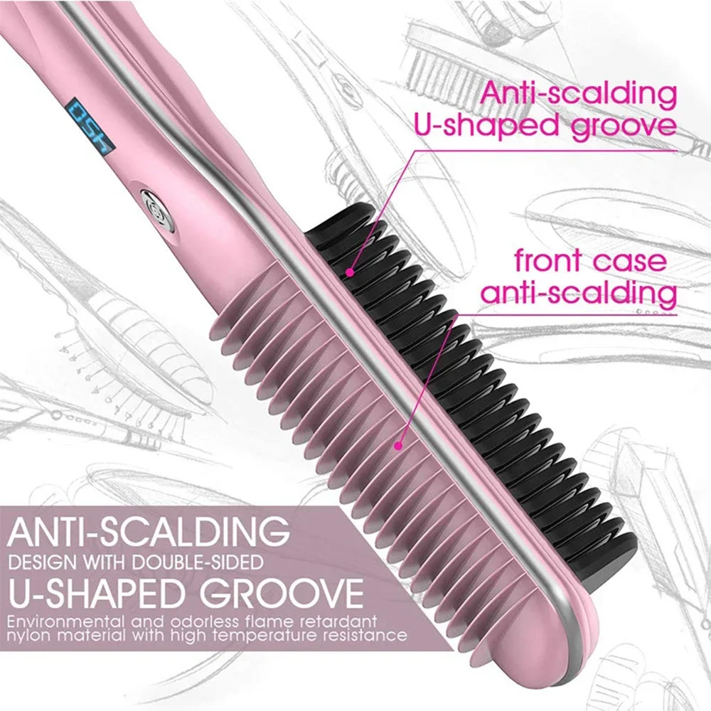2 in 1 Electric Hair Straightener Brush 30S Fast Heat Up Anti-scald Straight &Curler Dual-use Straightening Negative Iron 4