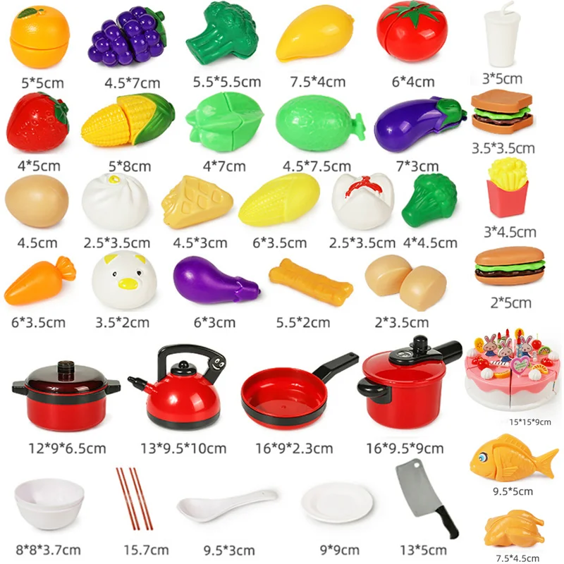 120 Pcs plástico brinquedo de comida para crianças jogar adereços de  cozinha, brinquedo de frutas vegetais cozinha Food Set para crianças jogo