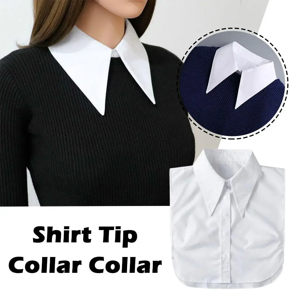 Women White Long Pointed Flat Dickey Collar Big Lapel Fake Collar Detachable Lapel Half Shirt Blouse Removable False Collars