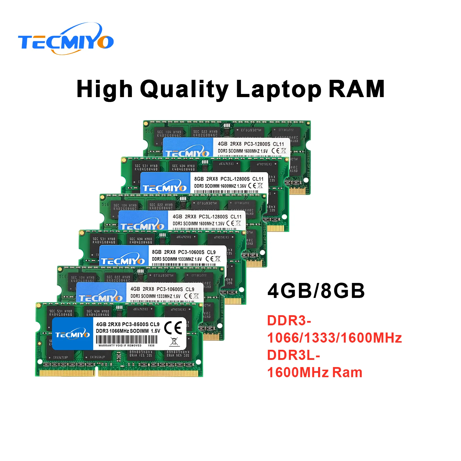 Tecmiyo Laptop Memory Ram Ddr3 Ddr3L 4Gb 8Gb 1600Mhz Sodimm 1.35V/1.5V Pc3/Pc3L-12800S Pc3-10600S Pc3-8500S Non Ecc -1Pc Verde