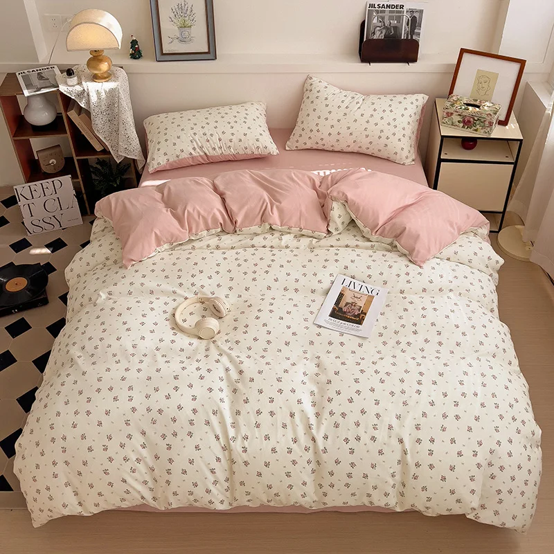 Ins Pink Flowers Bedding Set Flat Bed Sheet Duvet Cover Twin Full Queen Nordic Bed Linen Boy Girl Bedding Sets Floral Princess Sf3de695a7c98495883366fd7f7fb96c59