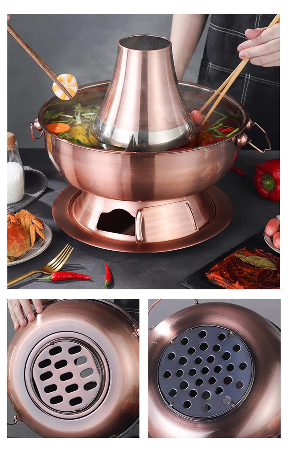 Copper Chinese Hot Pot Charcoal Electric Carbon Dual-purpose plug