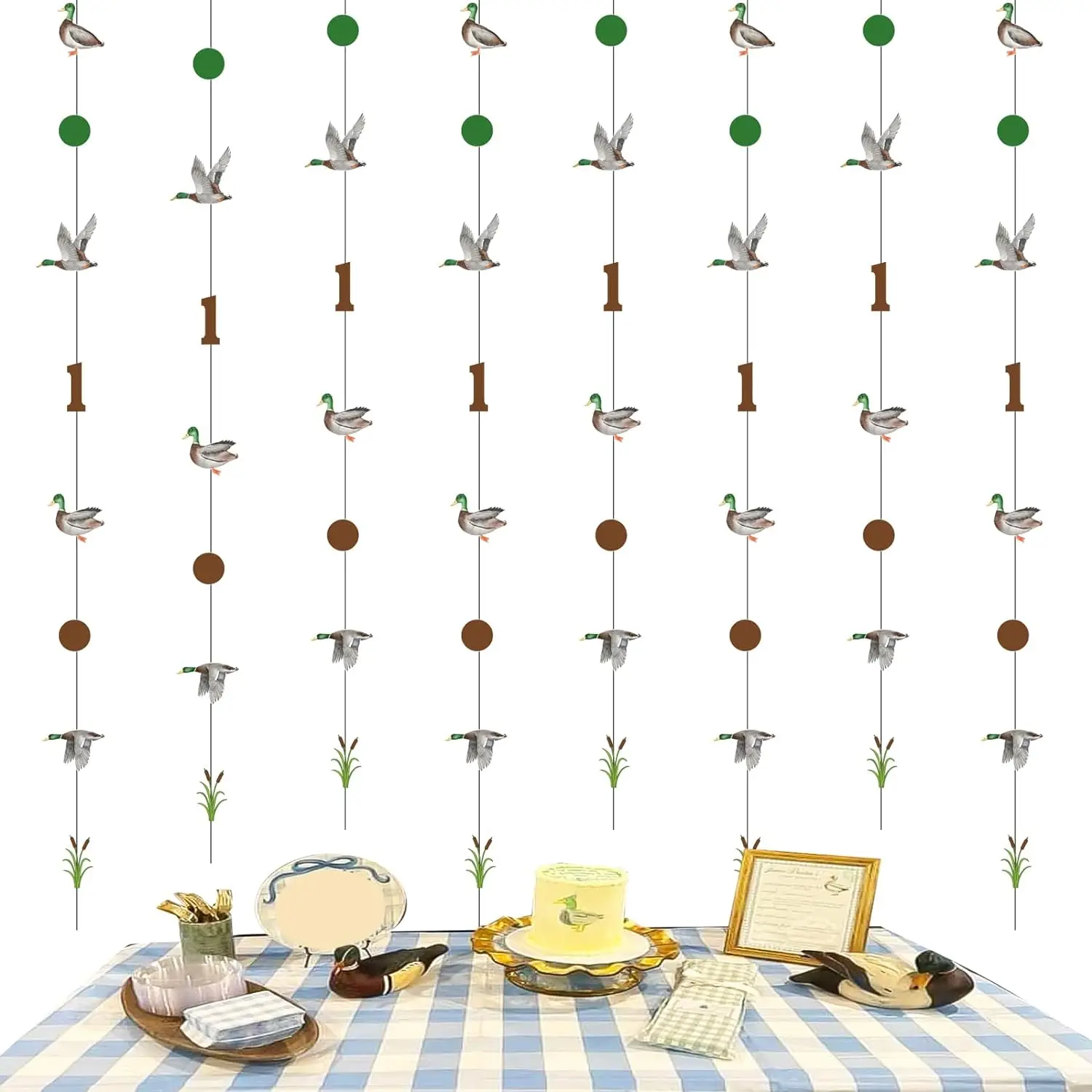 Anatra 1St Hanging Garland Duck Hunting First Birthday Decor Streamer Swirls One Lucky Duck Per Forniture Per Feste Rustiche