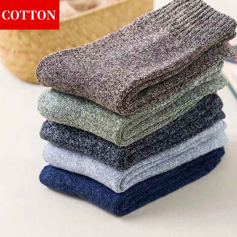 

3pairs/Lot Men's Socks Thickened Warm Cotton Socks Men's Mid-tube Vintage Trend Towel Bottom Socks Fall Winter Floor Snow Socks