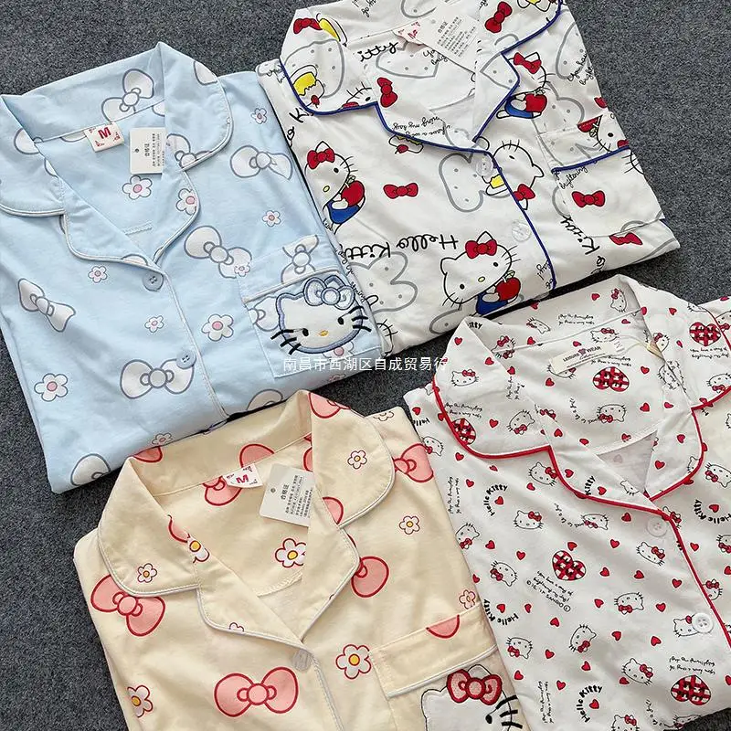 

Kawaii Hello Kitty Japanese Cute Pajamas Women Spring Autumn New Sense of Home Clothing Set That Accessories for Women Wholesale