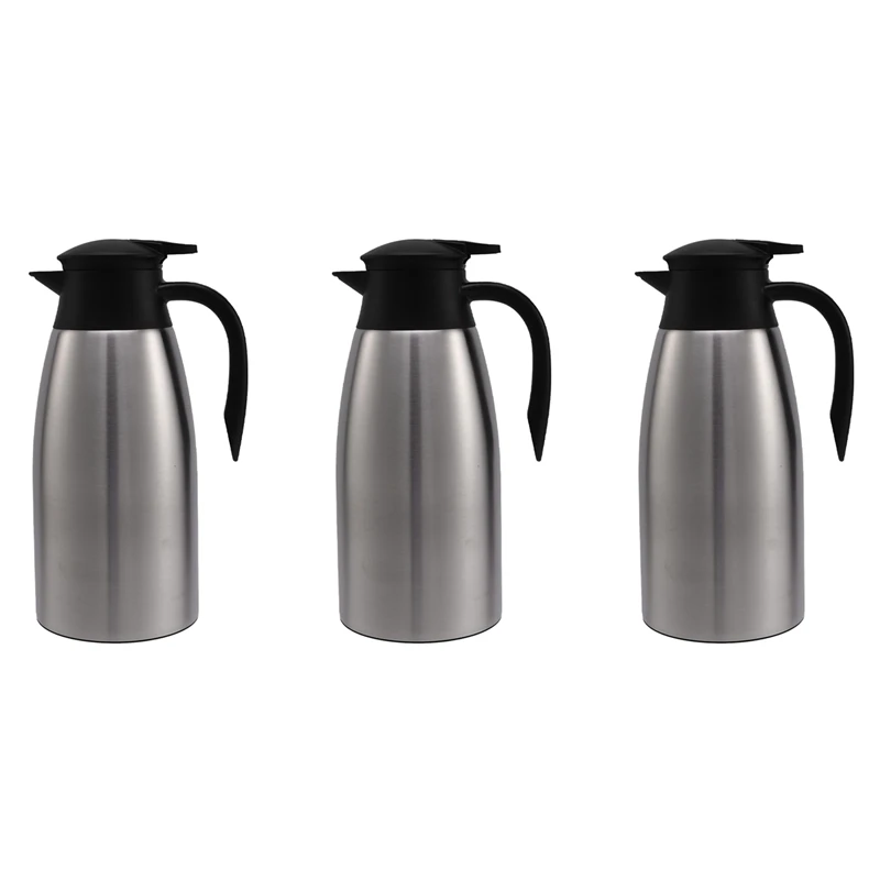 

3X Silver 304 Stainless Steel 2L Thermal Flask Vacuum Insulated Water Pot Coffee Tea Milk Jug Thermal Pitcher