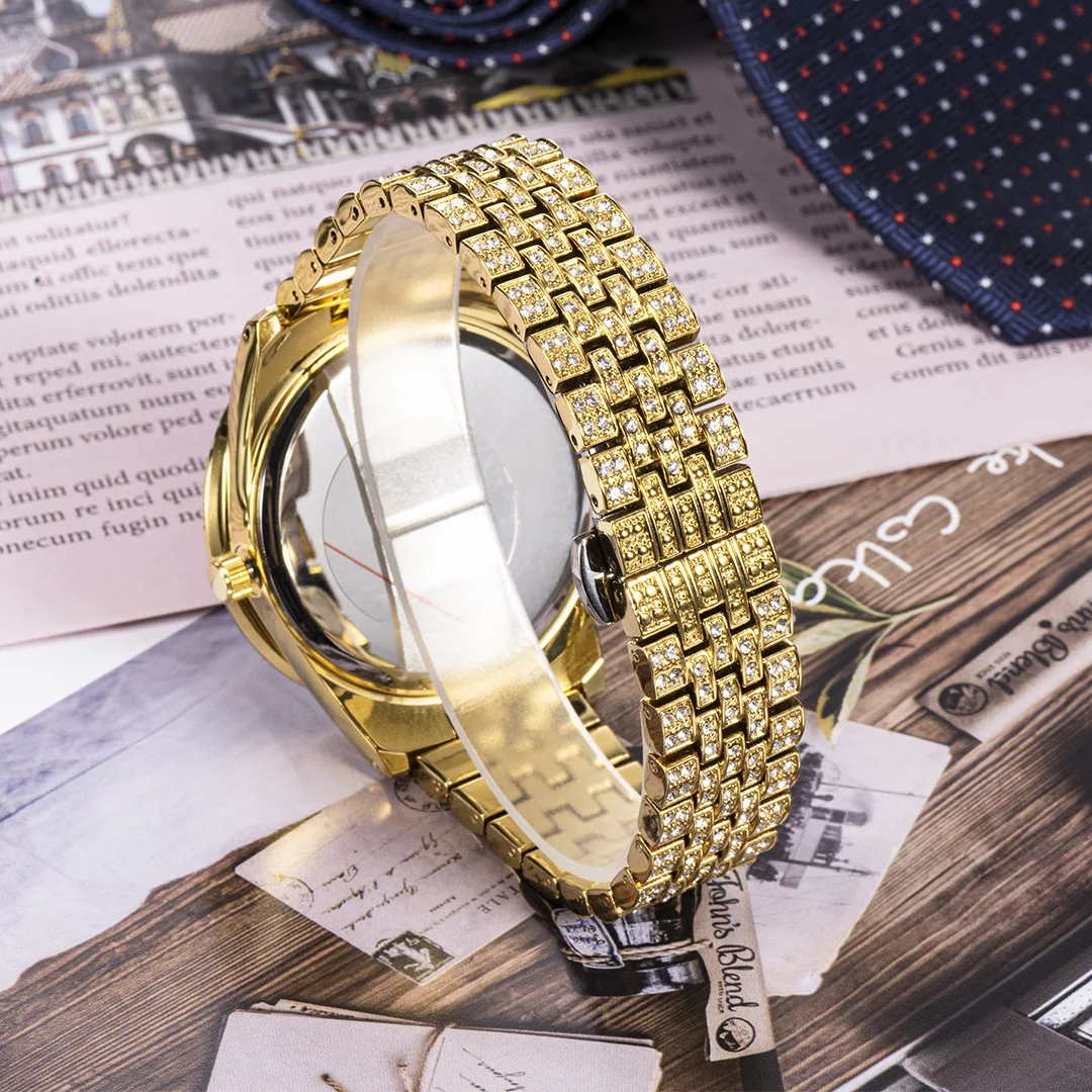 Women Men\'s Quartz Watches Iced Out Diamond Bling Red Watch For Male Female Couple Waterproof Calendar Lover Clock New In