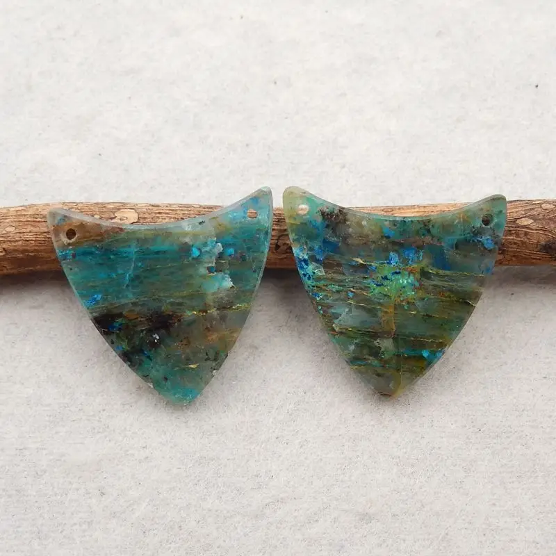 Natural Stone Chrysocolla Double Holes Earrings For Women Fashion Semi-Precious DIY Jewelry Accessories 25x23x3mm 6g