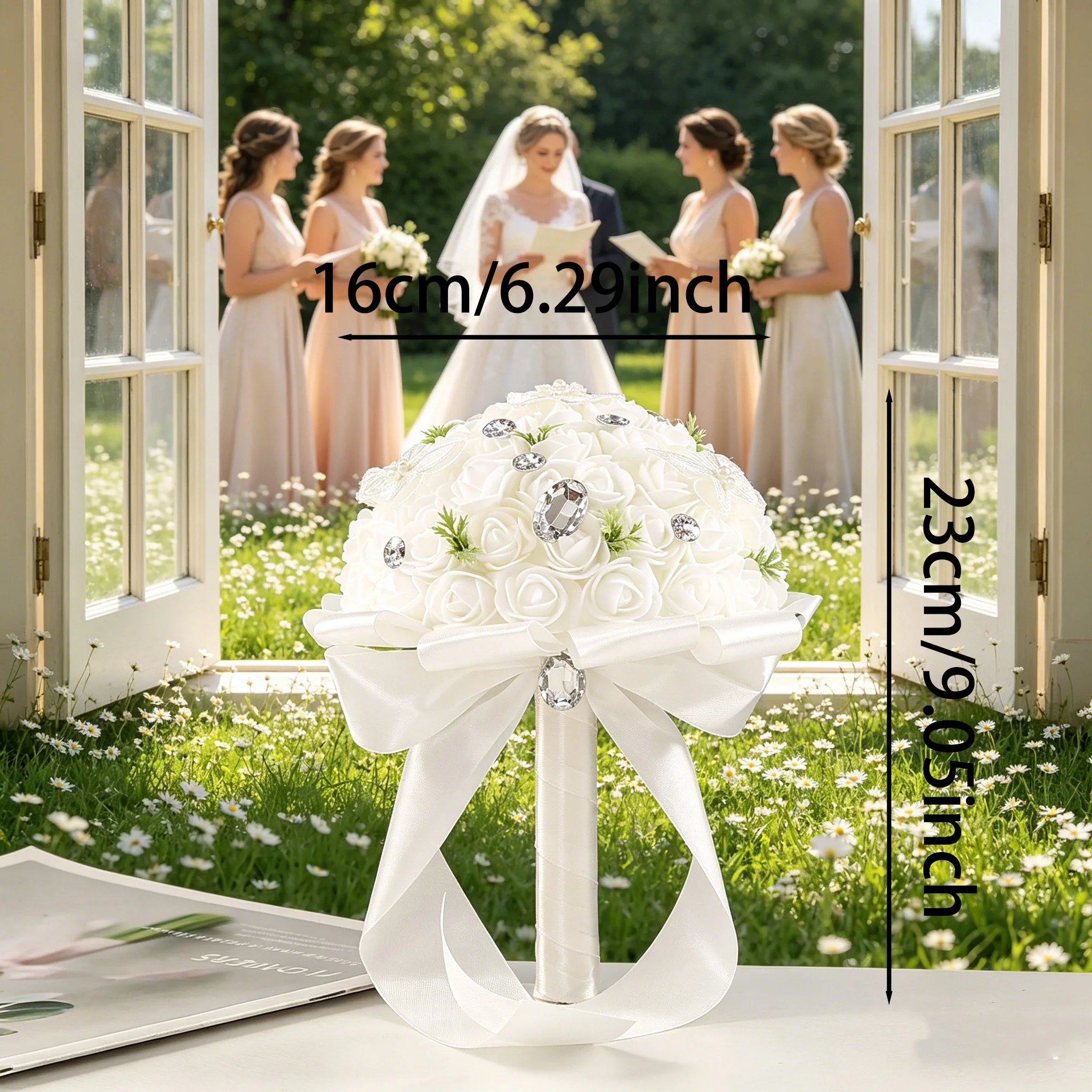 Bouquet da Sposa Classico con Rose, Stile Senza Tempo, Versatile per Vari Scenari Nuziali, Essenziale - Image 5