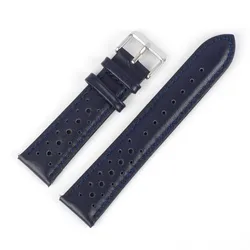 Vintage Handmade Leather Watchband - Black & Brown Breathable Strap - 22mm (Dark Blue)