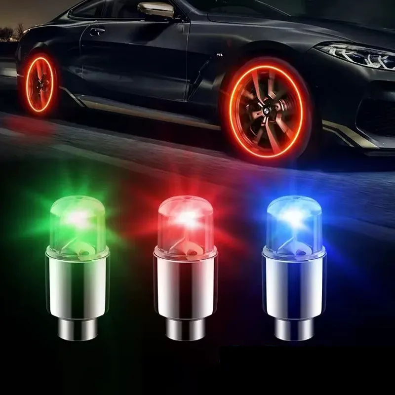 1-4개 다채로운 자동차 타이어 밸브 캡 LED 자동차 오토바이 사이클링 휠 허브 타이어 네온 라이트 램프 휠 캡 자동차 타이어 액세서리