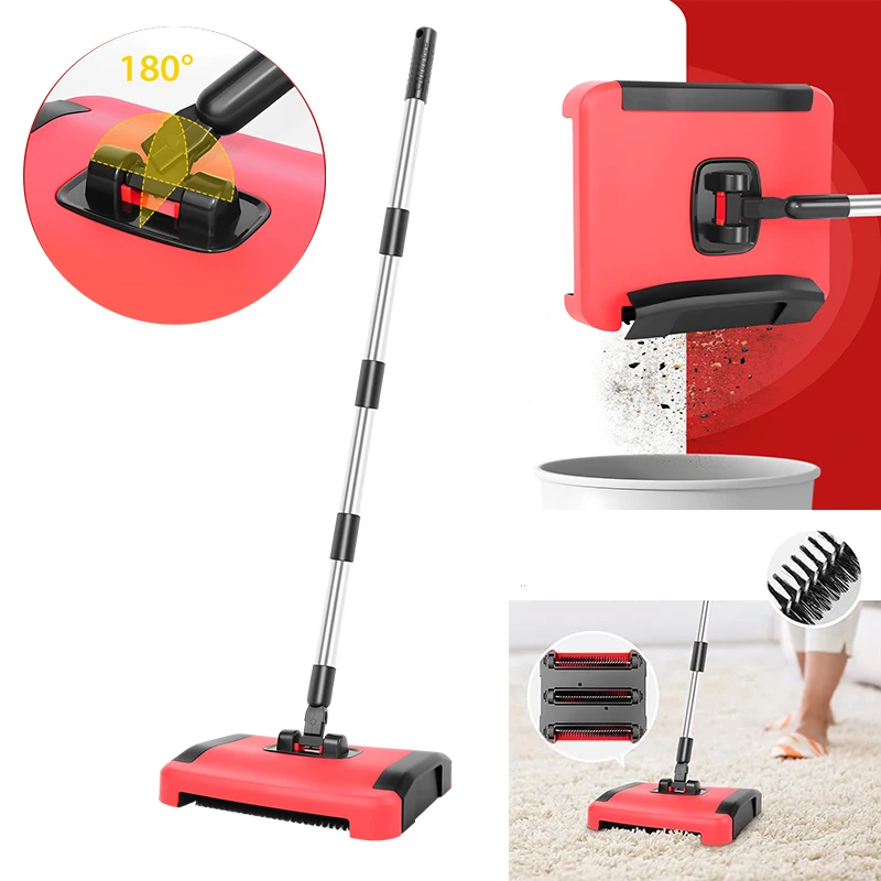 Odkurzacz do dywanów BRIEFNESS Manual Carpet Sweeper 180 °   Szczotka obrotowa 3-warstwowa z włosia końskiego, nieelektryczna, lekka, do wielu powierzchni, do sierści zwierząt i kurzu.