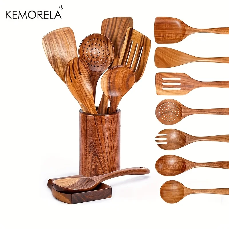 Cuilleres en bois, FAAY Ensemble de 3 ustensiles de cuisine en teck artisanaux comprenant une cuillère de mélange, une cuillère à crépine et une pelle Cuilleres en bois, FAAY Ensemble de 3 ustensiles de cuisine en teck artisanaux comprenant une cuillère de mélange, une cuillère à crépine et une pelle