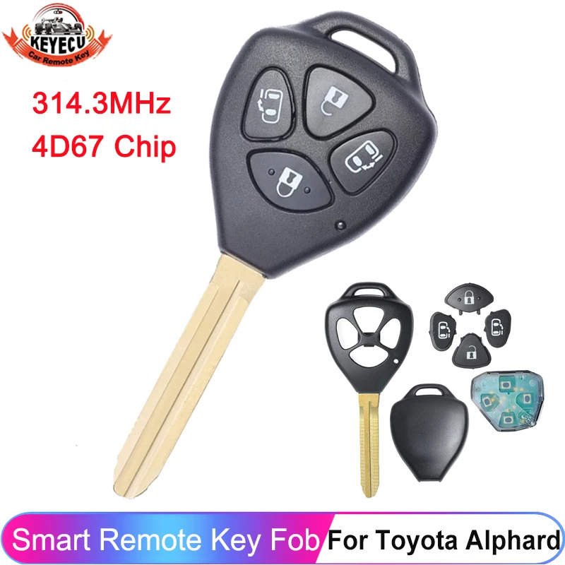 Keyecu Remote Key 4 Buttons 314.3mhz 4d67 Chip For Toyota Alphard 2001 ...