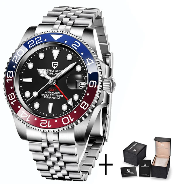 2021 New Luxury GMT Watch PAGANI DESIGN Men Stainless Steel Automatic Mechanical Watches Sapphire Ceramic Bezel Waterproof Clock 