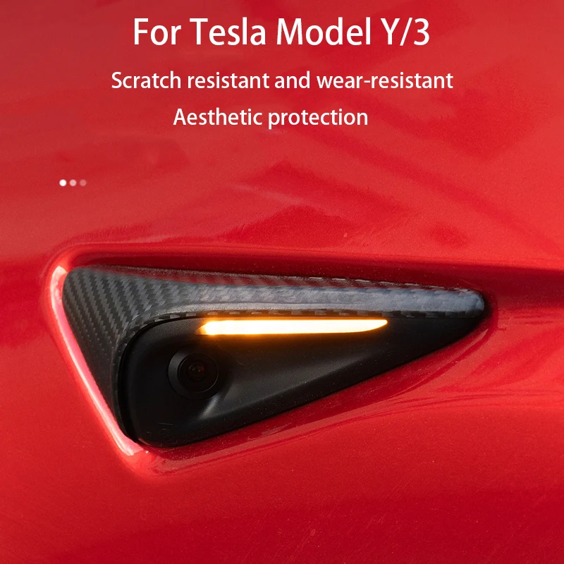 Tesla New Model 3 Highland 2024/Model Y 사이드 카메라 커버 렌즈 보호대 실제 탄소 섬유 밝은/무광택 탄소 섬유 패턴