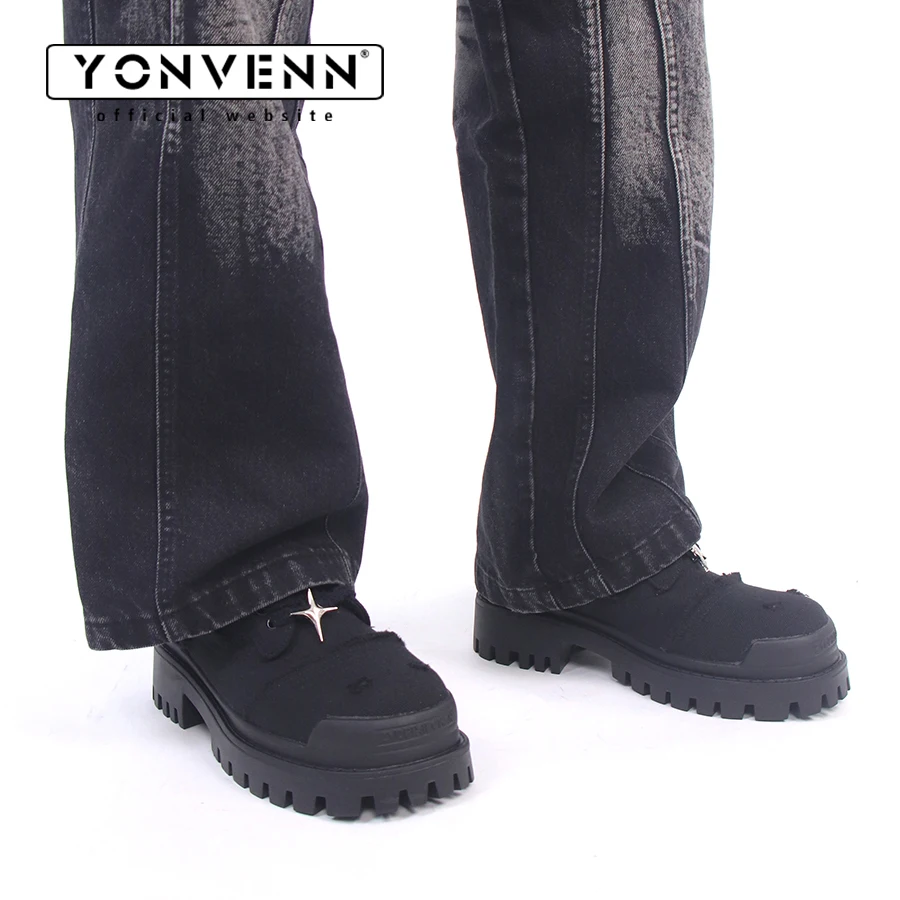 Original Four Star Design Formal Shoes for Men Denim Destructive Style Big Head Thick Bottom Outdoor Work Clothes Casual Shoes