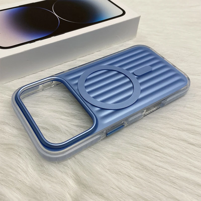 Trendy 3D Stripes Magnetic Phone Case with Frosted Soft Edge and Matte Back Cover