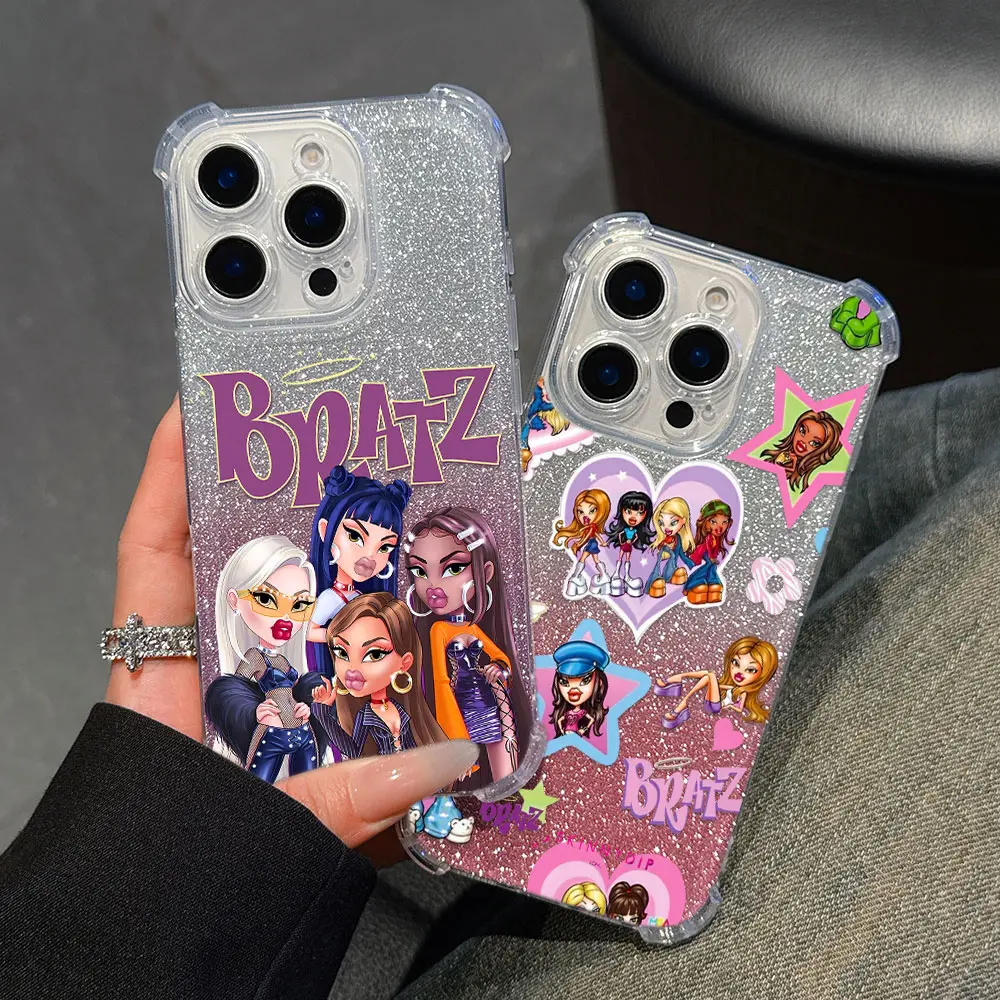 Charming Bratz Doll Anti-Fall Bling Phone Case with Airbag Back Cover
