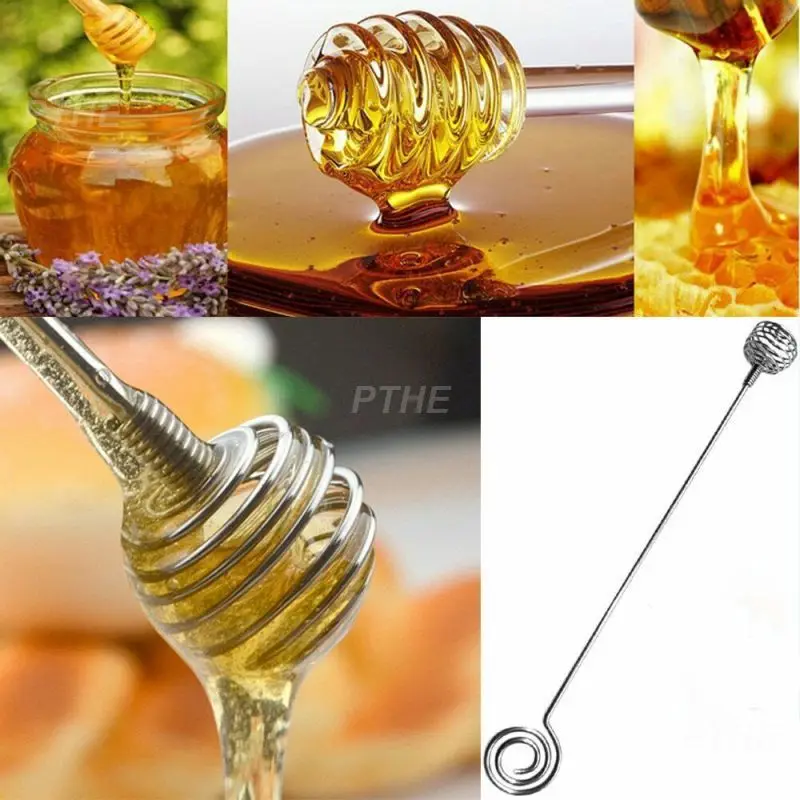Honey Stir Bar Mixing Stainless Steel Handle Jar Spoon Practical Honey Long Stick Supplies Honey Kitchen Tools Cocina