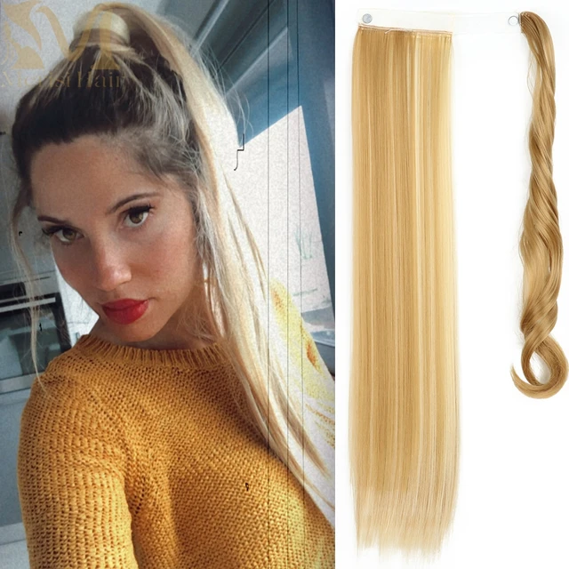 MERISIHAIR Synthetic Long Straight Wrap Around Clip In Ponytail Hair Extension Heat Reistan Pony Tail Fake Hair 66-f27-613