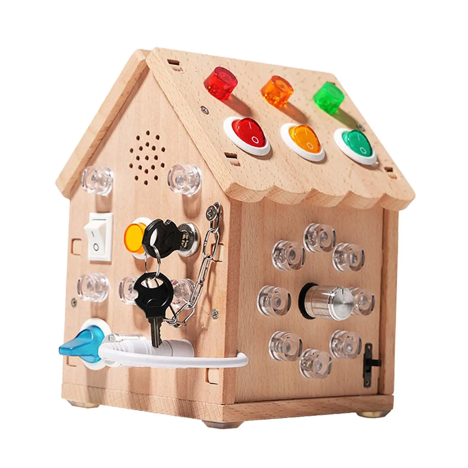 

Wooden House Busy Board Montessori Toy Cognition Game Wooden Control Panel for Age 3 + Girls Boys Toddlers Valentine's Day Gifts