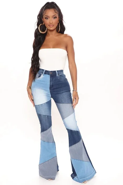 Women's Jeans 2024 New Large Size Denim Wide Leg Pants, Fashion Splicing Jeans Women