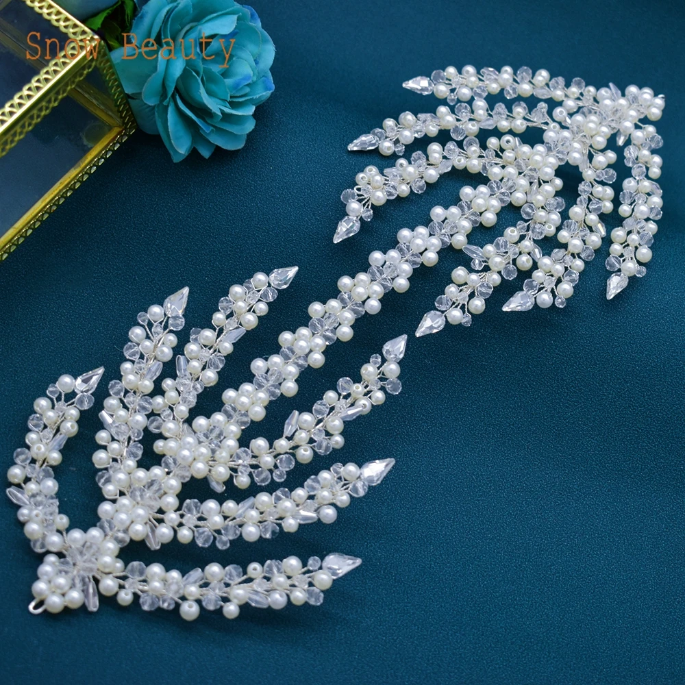 DZ076 Pearl Bridal Headband Crystal Bride Tiara Headpieces Silver Wedding Headdress Handmade Rhinestones Wedding Hair Jewelry