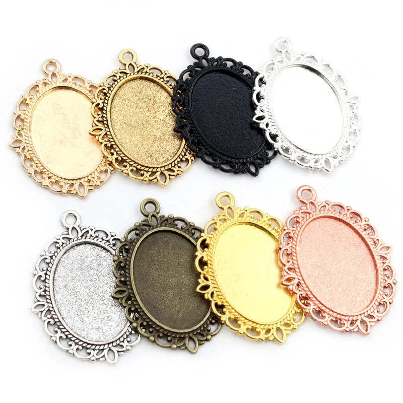 10pcs 18x25mm Innere Größe 8 Farben Vintage Style Cameo Cabochon Basis Einstellung Anhänger halskette erkenntnisse