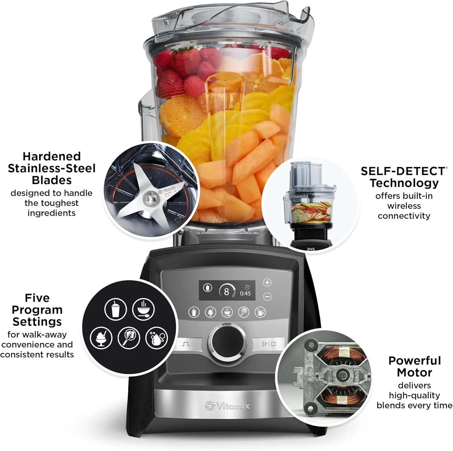 A3500 Ascent Series Smart Blender, Professional-Grade, 64 oz. Low-Profile Container, Graphite 2