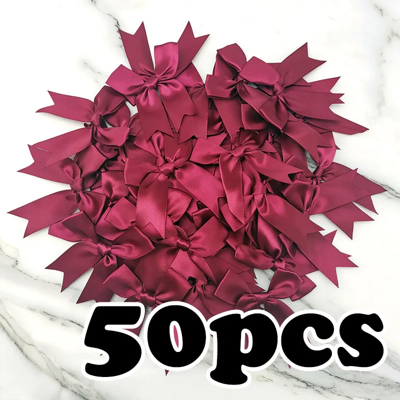 50-Piece Set of 1-Inch Fresh Pink Satin Ribbon Bows
