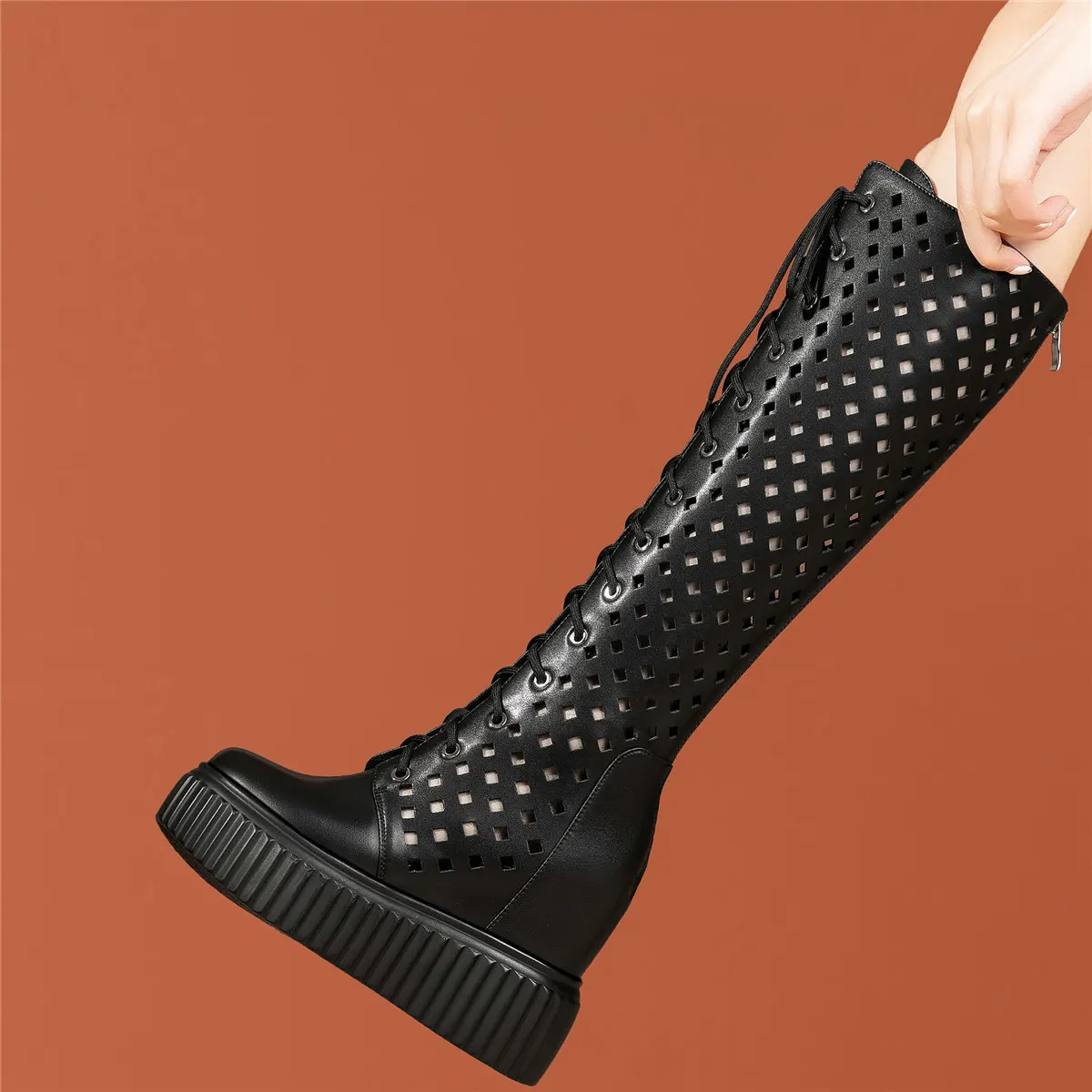 

Туфли-лодочки женские на платформе, натуральная кожа, на шнуровке, сандалии-гладиаторы на танкетке, высокие сапоги с круглым носком, повседн...