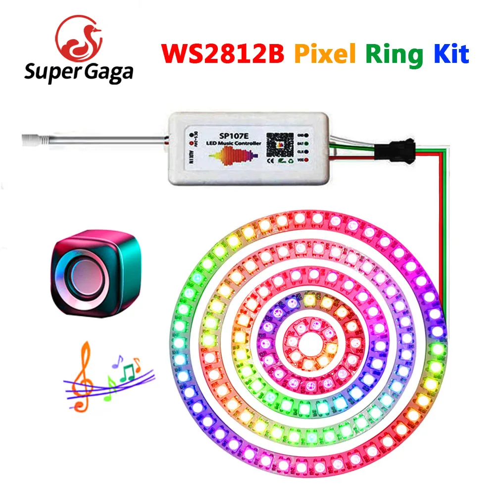 WS2812B Led Pixel Ring SP107E Music Controller 8/16/24/35/45Leds Individually Addressable WS2812 IC RGB Full Color Circle DC5V