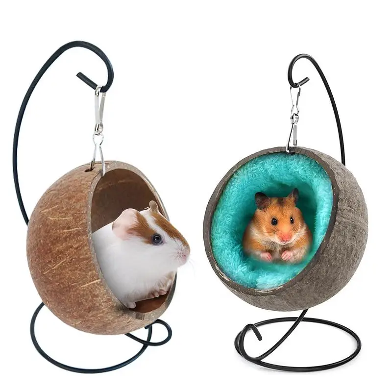 

Hamster Coconut Hideout Bed House With Warm Pad Small Animal Habitat Coconut Hideout Suspension Coconut Shell Animals Hamster