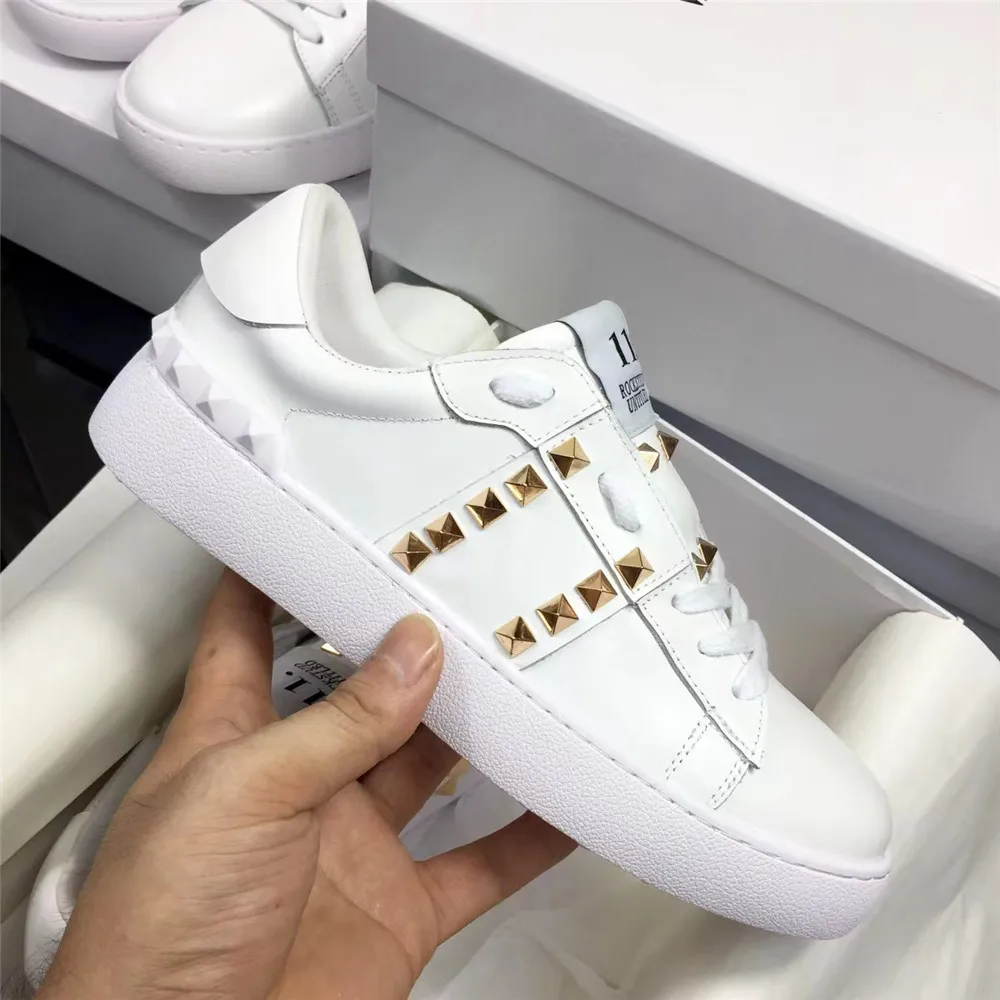 

Classic Design Fashion Rivet Women Cow Leather Flats Round Toe Plus Size 34-45 Spring Autumn Shoes Handmade For Ladies