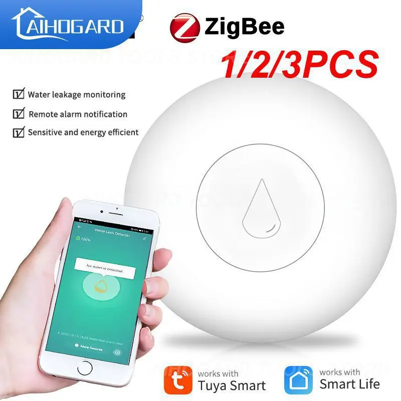 

1/2/3PCS ZigBee Flood Sensor Water Leakage Detector Water Tank Full Alert Overflow Security Alarm System Tuya Smart App Remote