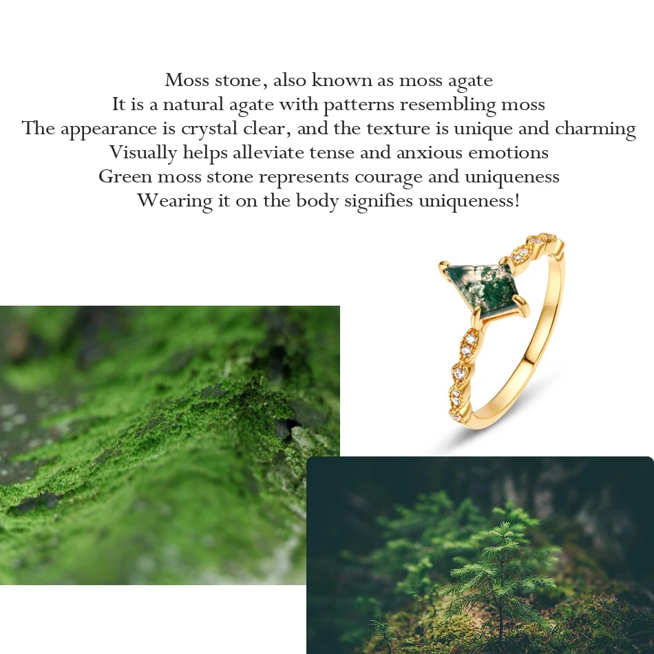 WES 100% 925 Sterling Silver Natural 6*9mm Moss Agate Rings For Woman Party Christmas Gift Anniversary Certified Fine Jewelry