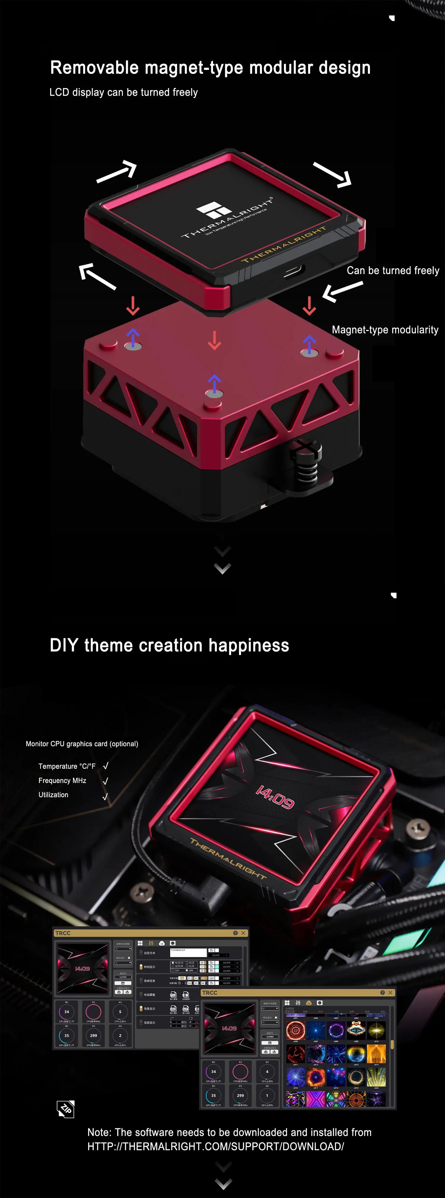 CPU Water cooling cooler 2.88" IPS LCD monitor Customizable themes For LGA1851/1