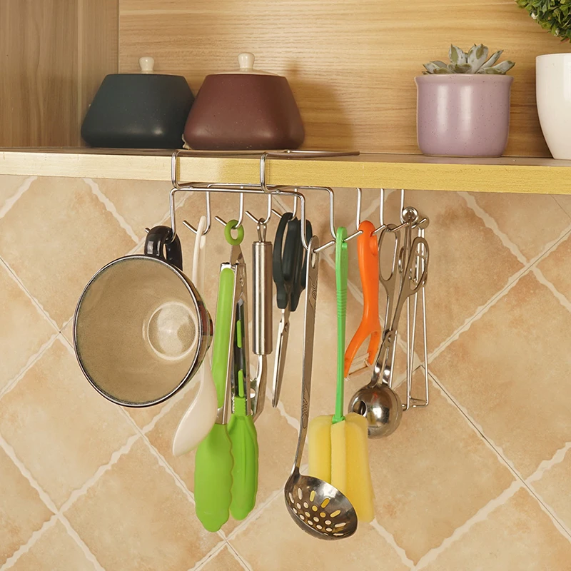 Coffee Mug Holder Kitchen Storage Hook Cabinet Decor Sign Cup Rack Useful Wine Glass Hanger Stainless Steel Punch-free Cup Shelf wine glass rack kitchen spice rack