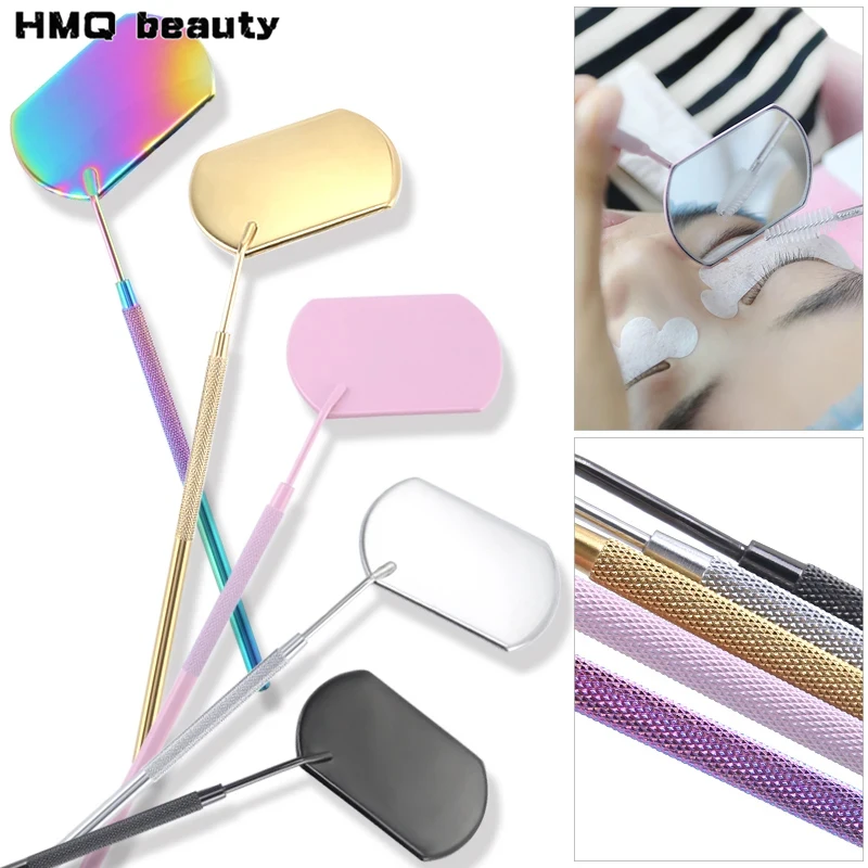 Multifunction Eyelash Mirror Stainless Steel Beauty Makeup Long Handle Mirror For Checking False Eyelash Extension Grafting Tool