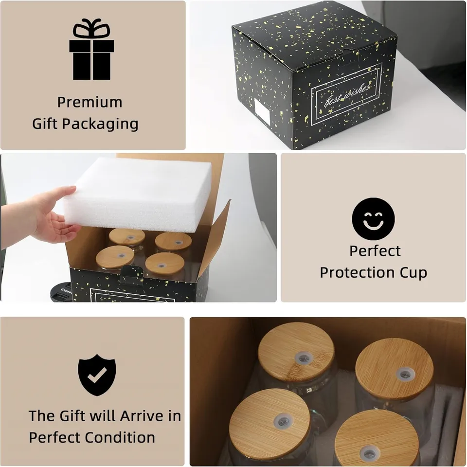 Set 2 Bicchieri In Vetro Da 450 Ml Con Coperchio E Cannuccia - Design Arco E Rosa - Per Caffè Freddo, Cocktail, Matcha, Tè - Ideali Come Regalo