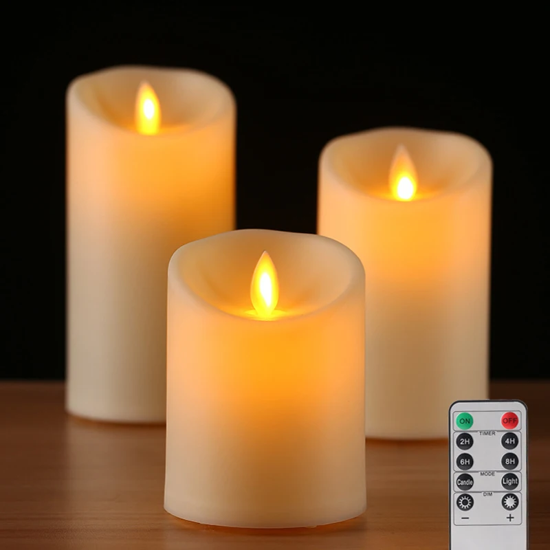 Candele LED Senza Fiamma In Vera Cera Con Telecomando, Ricaricabili USB, Timer, Vetro Oro, 3 Pezzi