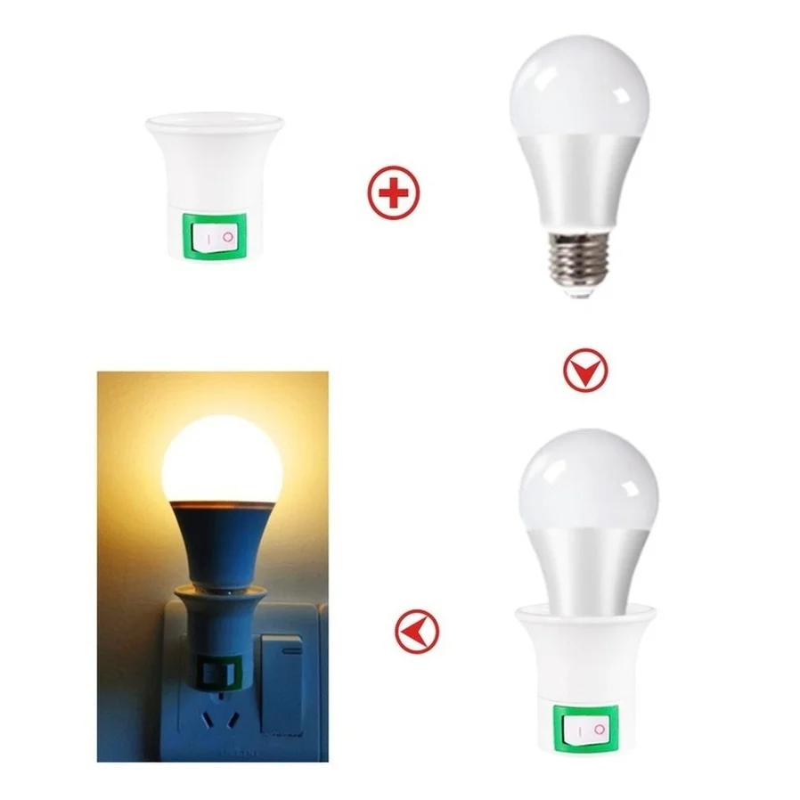 LED E27 220V 6A Light Male Socket to EU US Type Plug Adapter Converter for Bulb Lamp Holder With ON/OFF Button