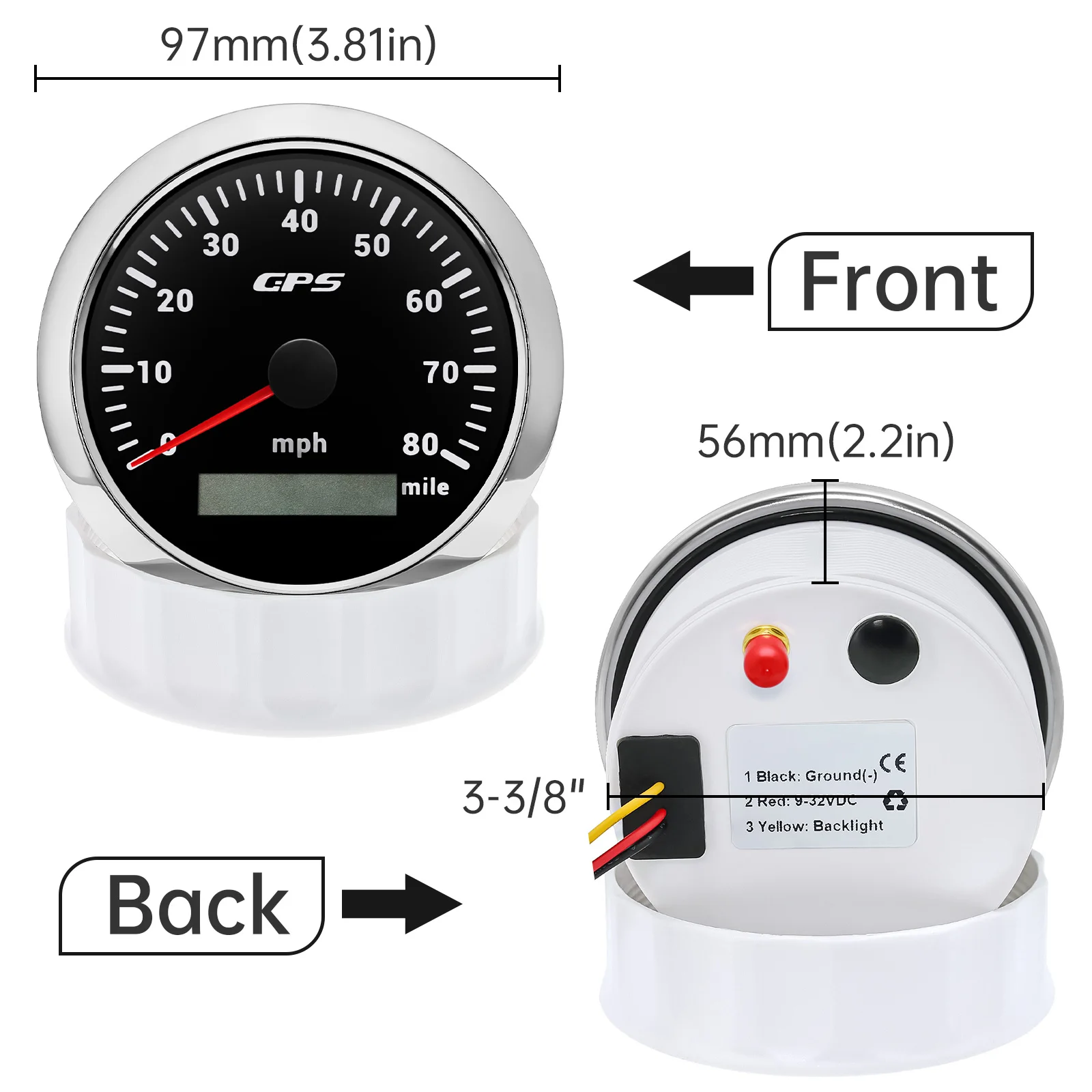 ELING Universel Compteur De Vitesse GPS Velometer 0-200KM/H Odometer Pour  Voiture De Course Moto 3-3/8 pouces (85mm)